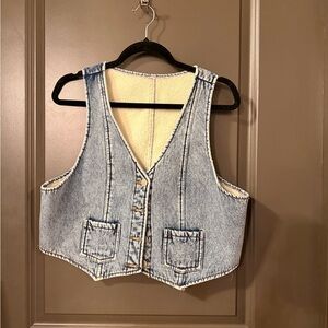 Light Blue Denim Vest with Cream Sherpa Lining